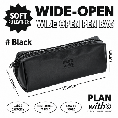 PLAN WITH Premium Large Capacity Wide Opening PU Pencil / Pen Case