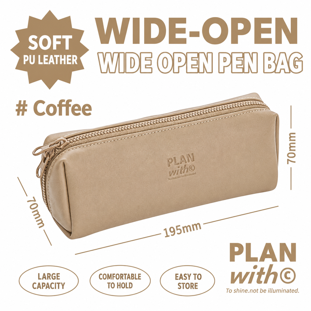 PLAN WITH Premium Large Capacity Wide Opening PU Pencil / Pen Case