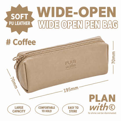 PLAN WITH Premium Large Capacity Wide Opening PU Pencil / Pen Case