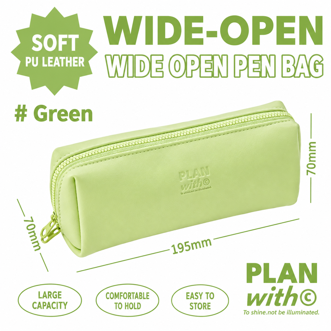 PLAN WITH Premium Large Capacity Wide Opening PU Pencil / Pen Case