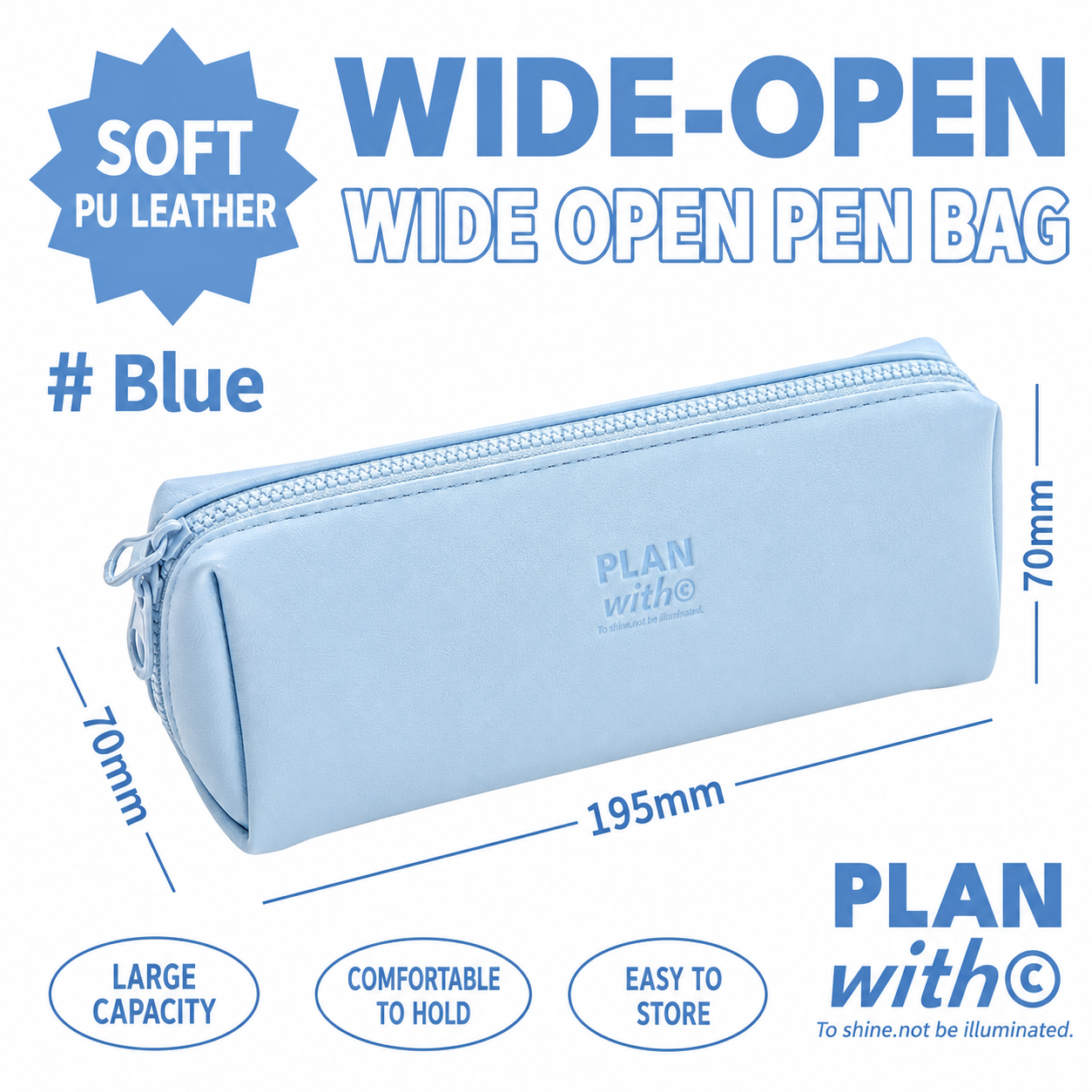 PLAN WITH Premium Large Capacity Wide Opening PU Pencil / Pen Case