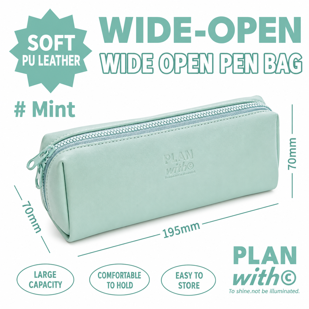PLAN WITH Premium Large Capacity Wide Opening PU Pencil / Pen Case