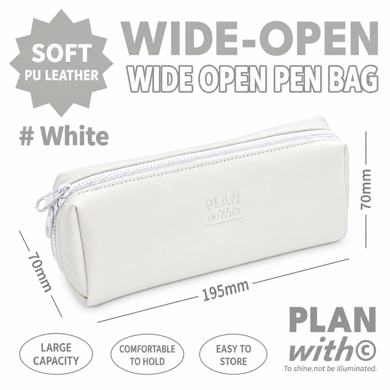 PLAN WITH Premium Large Capacity Wide Opening PU Pencil / Pen Case