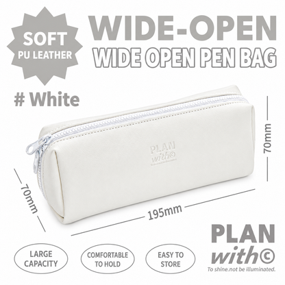 PLAN WITH Premium Large Capacity Wide Opening PU Pencil / Pen Case