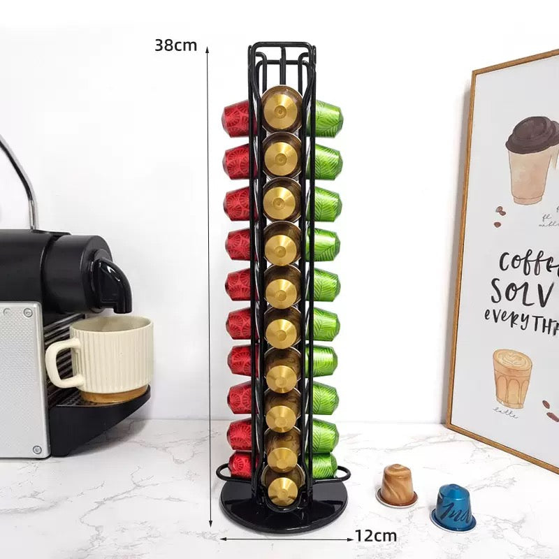Coffee Capsule Holder with Rotating Stand - Holds 40 Coffee Pods| Compatible with Nespresso Pods | Espresso Pod Holder For Home & Office.