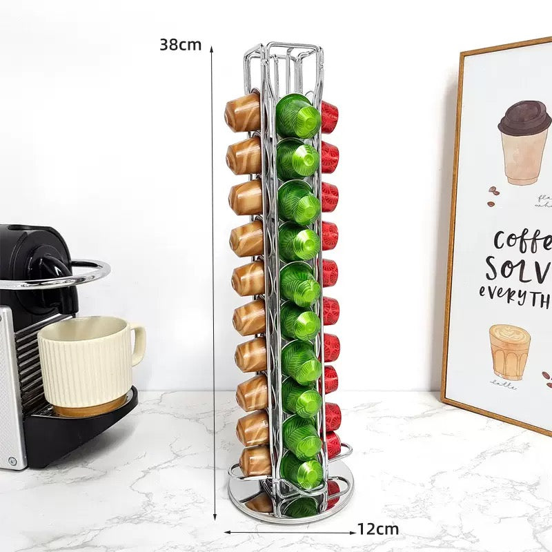 Coffee Capsule Holder with Rotating Stand - Holds 40 Coffee Pods| Compatible with Nespresso Pods | Espresso Pod Holder For Home & Office.