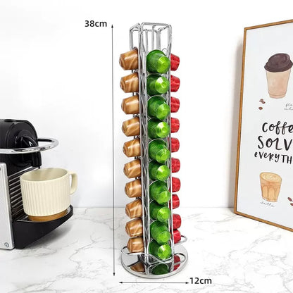 Coffee Capsule Holder with Rotating Stand - Holds 40 Coffee Pods| Compatible with Nespresso Pods | Espresso Pod Holder For Home & Office.