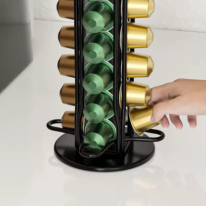 Coffee Capsule Holder with Rotating Stand - Holds 40 Coffee Pods| Compatible with Nespresso Pods | Espresso Pod Holder For Home & Office.