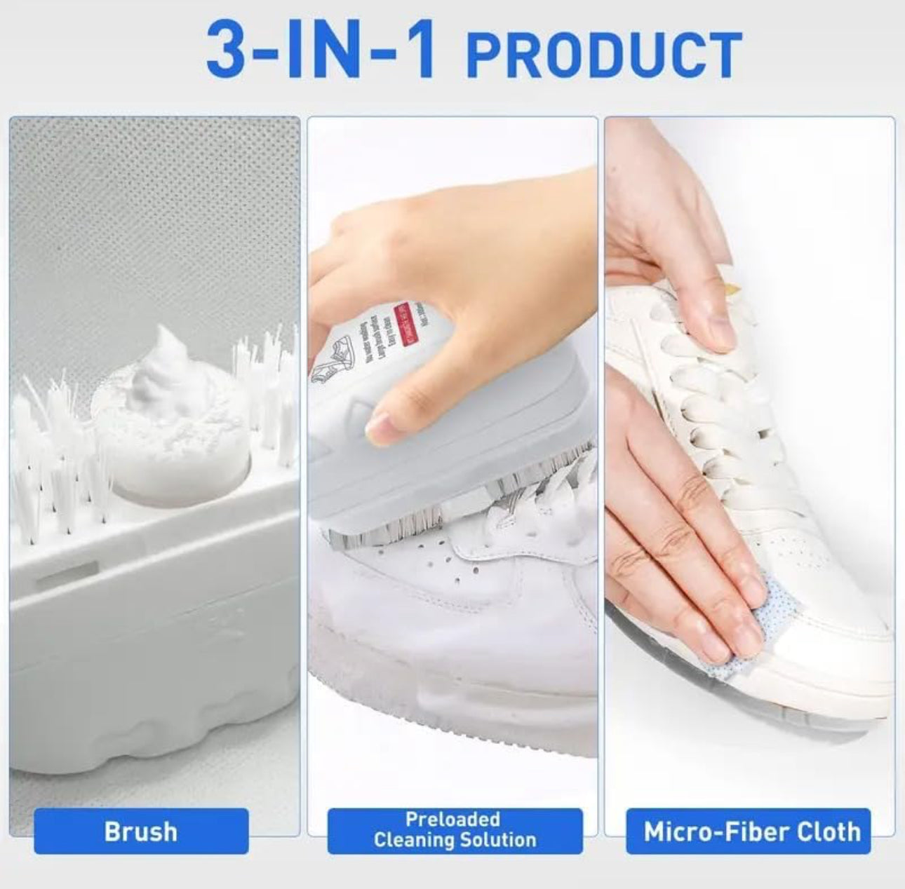 2-in-1 Multifunction Shoe Brush, with Soap Dispenser and Cleaner, Powerful White Shoe Cleaner Care Kit, No-Rinse, Press Foam, for Sneakers & Trainers