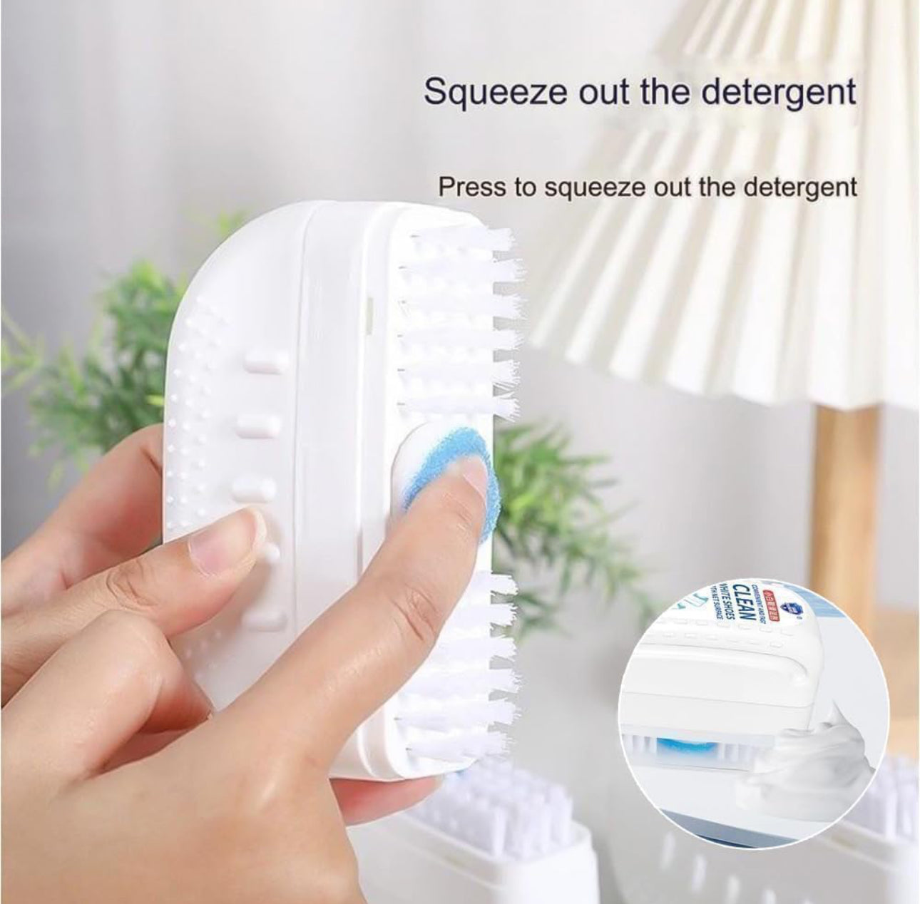 2-in-1 Multifunction Shoe Brush, with Soap Dispenser and Cleaner, Powerful White Shoe Cleaner Care Kit, No-Rinse, Press Foam, for Sneakers & Trainers
