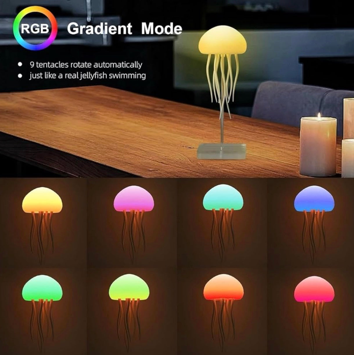 Aurora Jellyfish Mood-light lamp with Ambient Lighting Sound responsive with built in Rechargeable battery.