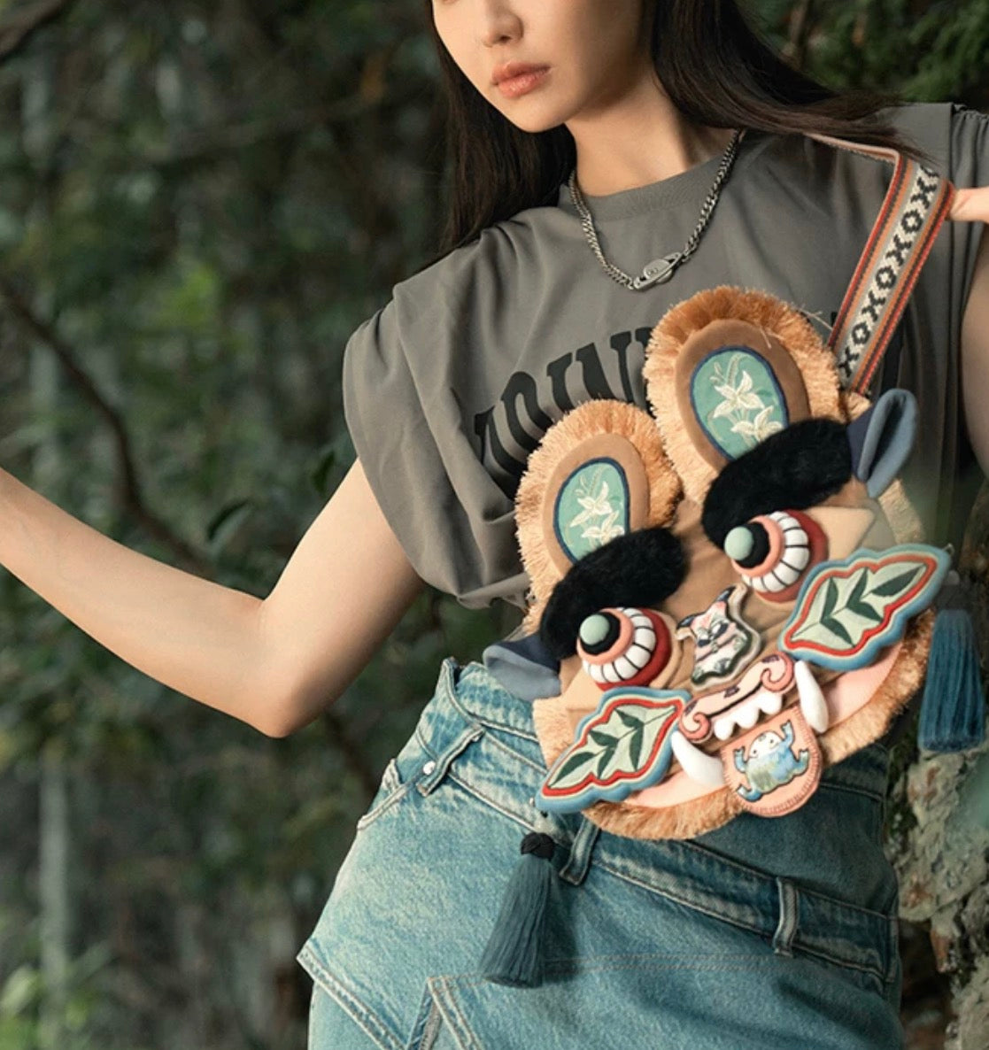 Yastee Handmade Chinese Tiger A Niche, "Guochao" Style Crossbody bag Featuring a Tiger Head Motif in Stone-Brown (Pre-order only Limited units - Selling fast)