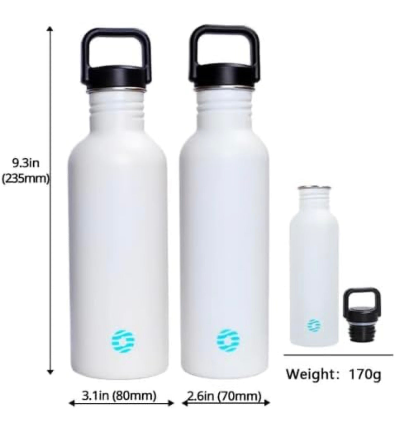 Glow Water Bottle with Color Changing Effect, Double Wall Insulated Stainless Steel, White to Blue LED Light, 750ml Sports Bottle