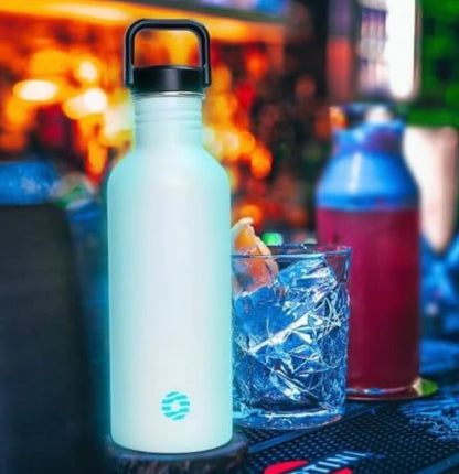 Glow Water Bottle with Color Changing Effect, Double Wall Insulated Stainless Steel, White to Blue LED Light, 750ml Sports Bottle