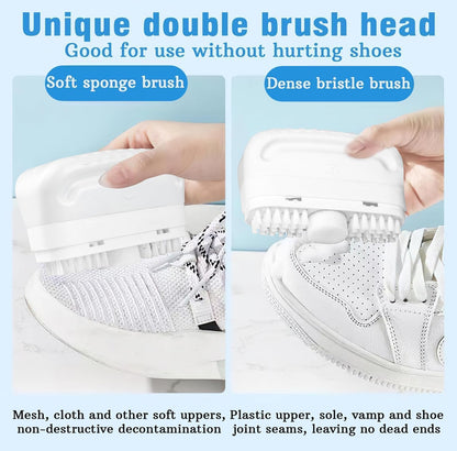 2-in-1 Multifunction Shoe Brush, with Soap Dispenser and Cleaner, Powerful White Shoe Cleaner Care Kit, No-Rinse, Press Foam, for Sneakers & Trainers