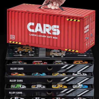 48pc Alloy Pull Back Car Set - Luxury Container Gift Box | Racing Cars with Tracks