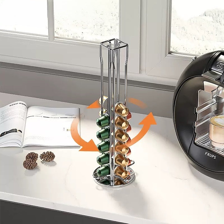 Coffee Capsule Holder with Rotating Stand - Holds 40 Coffee Pods| Compatible with Nespresso Pods | Espresso Pod Holder For Home & Office.
