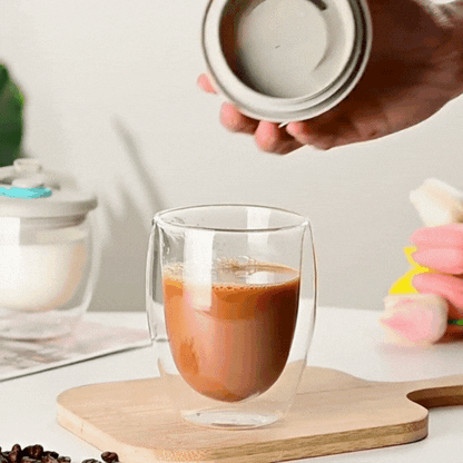 Double Layer Glass Cup with Lid