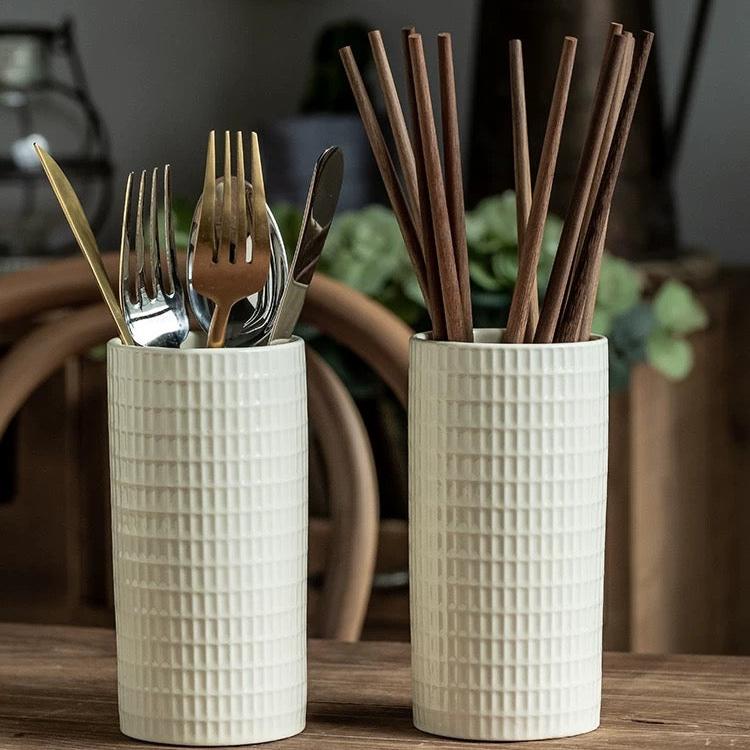 Lucia Textured Italian Glazed Ceramic Cutlery Holder / Vase