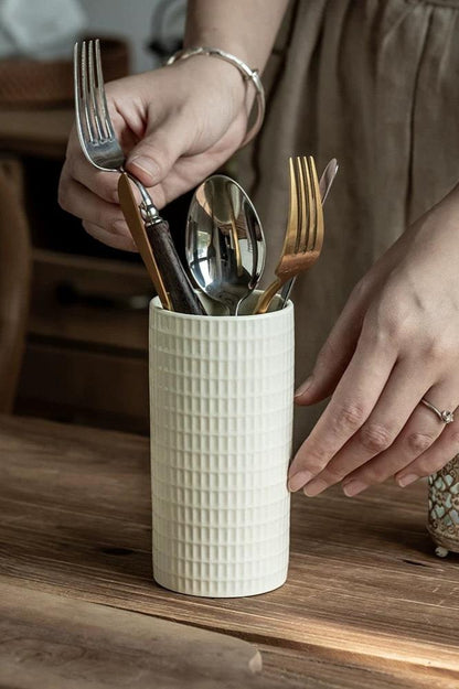Lucia Textured Italian Glazed Ceramic Cutlery Holder / Vase