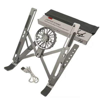 Laptop Cooler Stand with Detachable Fan | Foldable Aluminum Alloy Notebook Holder | Adjustable Height & Angle Ergonomic Laptop Stand with Cooling Pad for Laptops,Tablets ( Pack of 1)