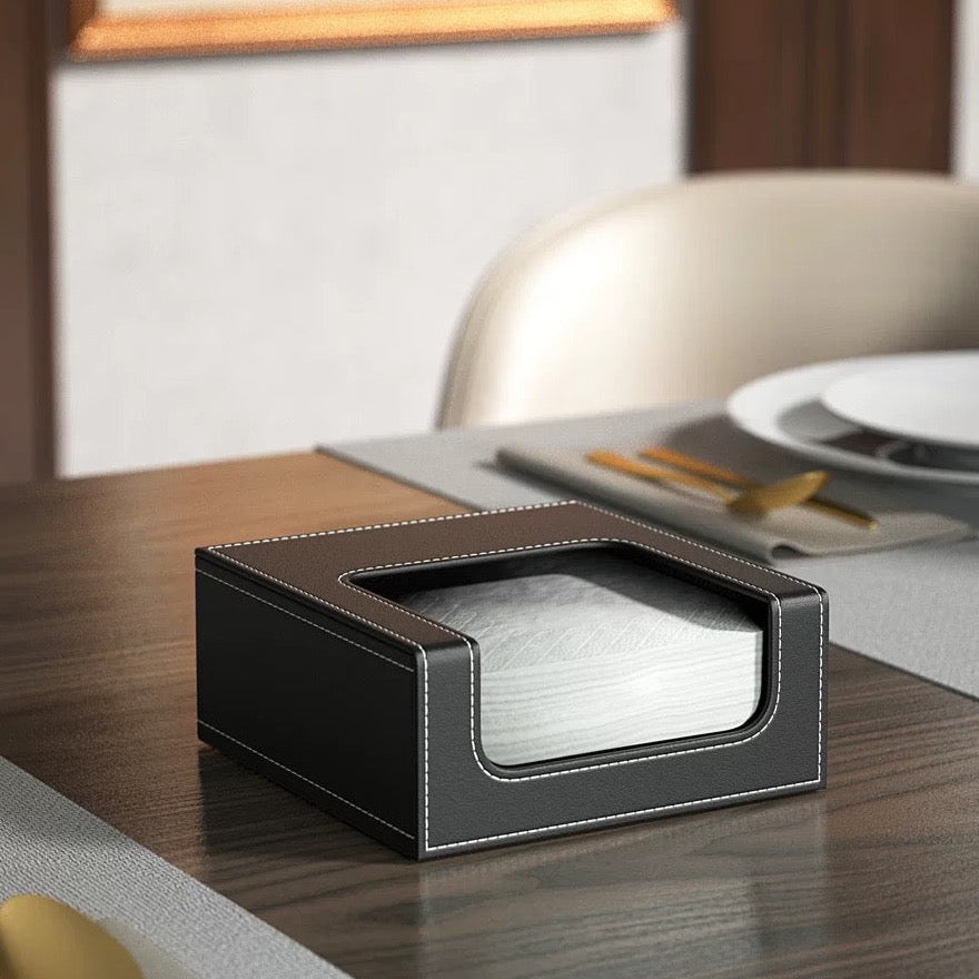 Table-top Artificial Leather Paper Napkin Holder Dispenser for Home and Office
