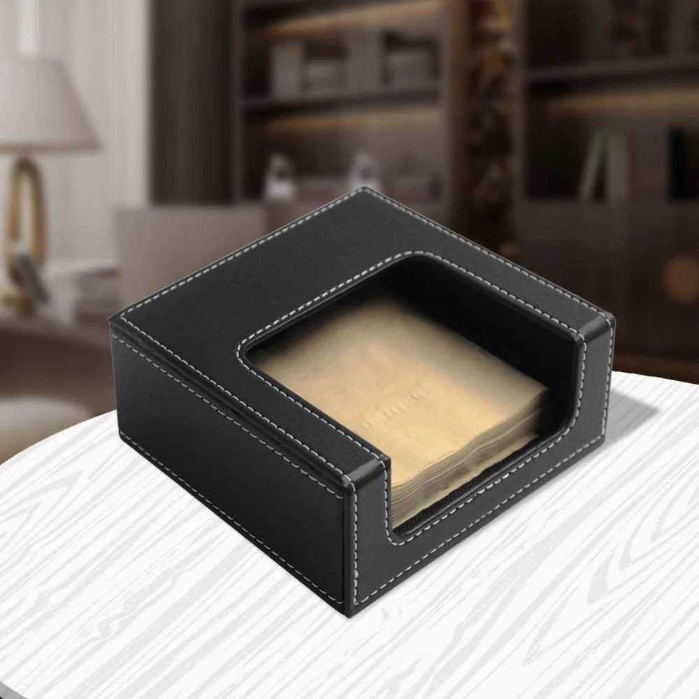 Table-top Artificial Leather Paper Napkin Holder Dispenser for Home and Office