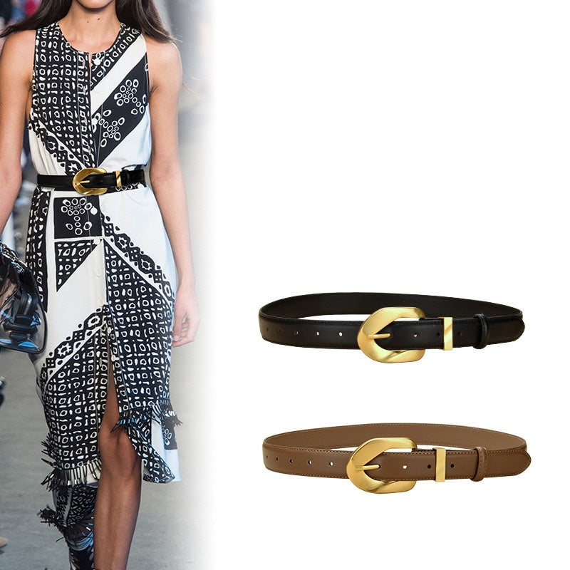 The Knot Ladies Leather Belt with Gold Plated Stainless Steel Buckle