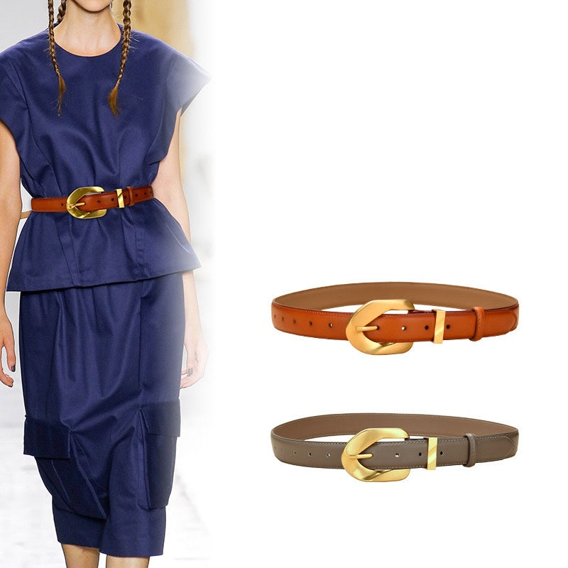 The Knot Ladies Leather Belt with Gold Plated Stainless Steel Buckle