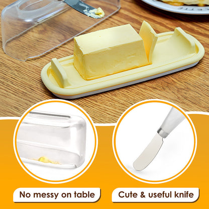 No Mess Food Grade Plastic Butter Dish with Lid Removable Silicone base and Knife
