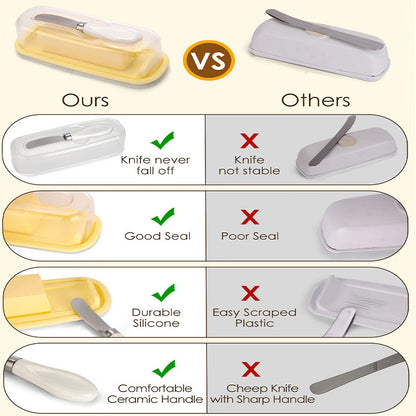 No Mess Food Grade Plastic Butter Dish with Lid Removable Silicone base and Knife