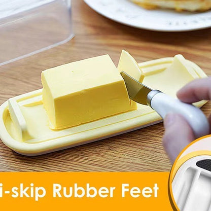 No Mess Food Grade Plastic Butter Dish with Lid Removable Silicone base and Knife