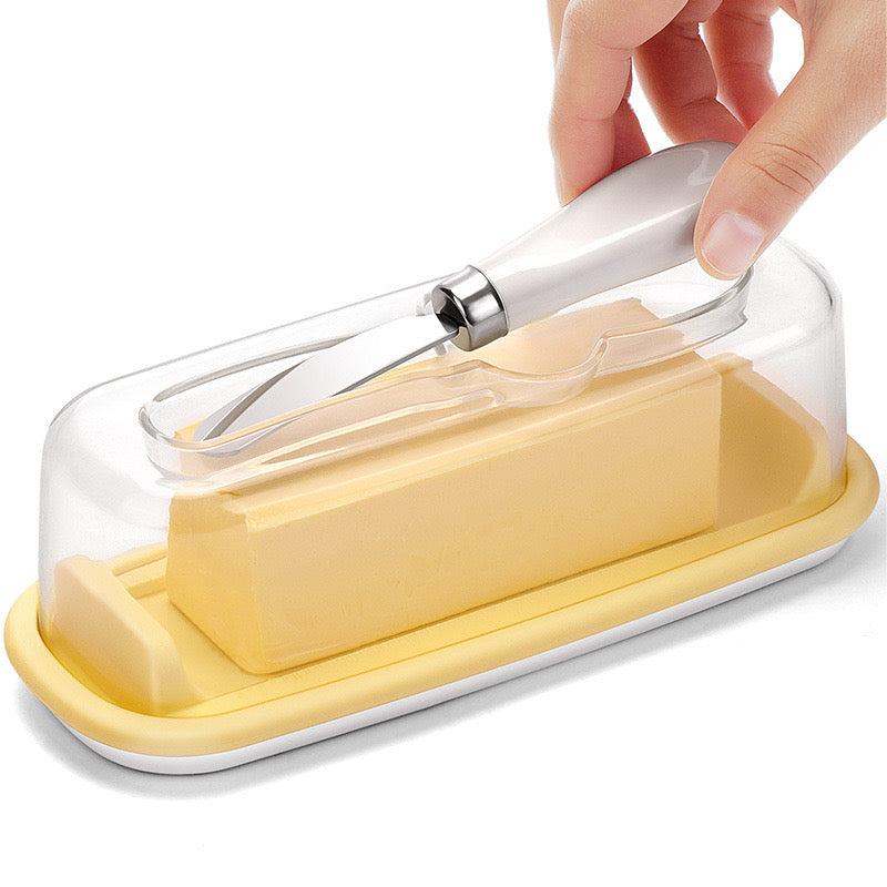 No Mess Food Grade Plastic Butter Dish with Lid Removable Silicone base and Knife