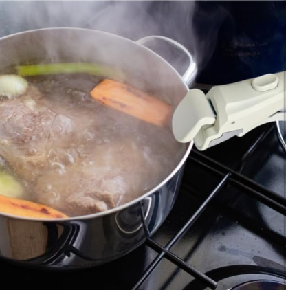 Universal detachable Clip-on pot handle designed to fit various cookware