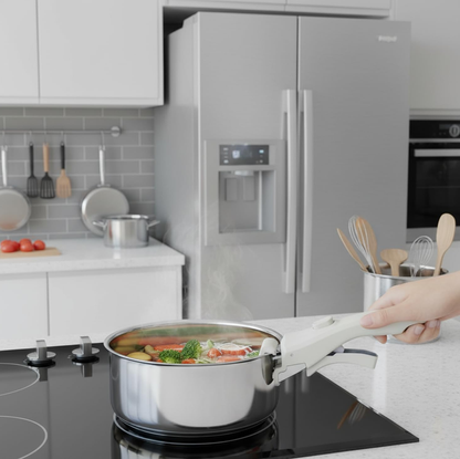 Universal detachable Clip-on pot handle designed to fit various cookware