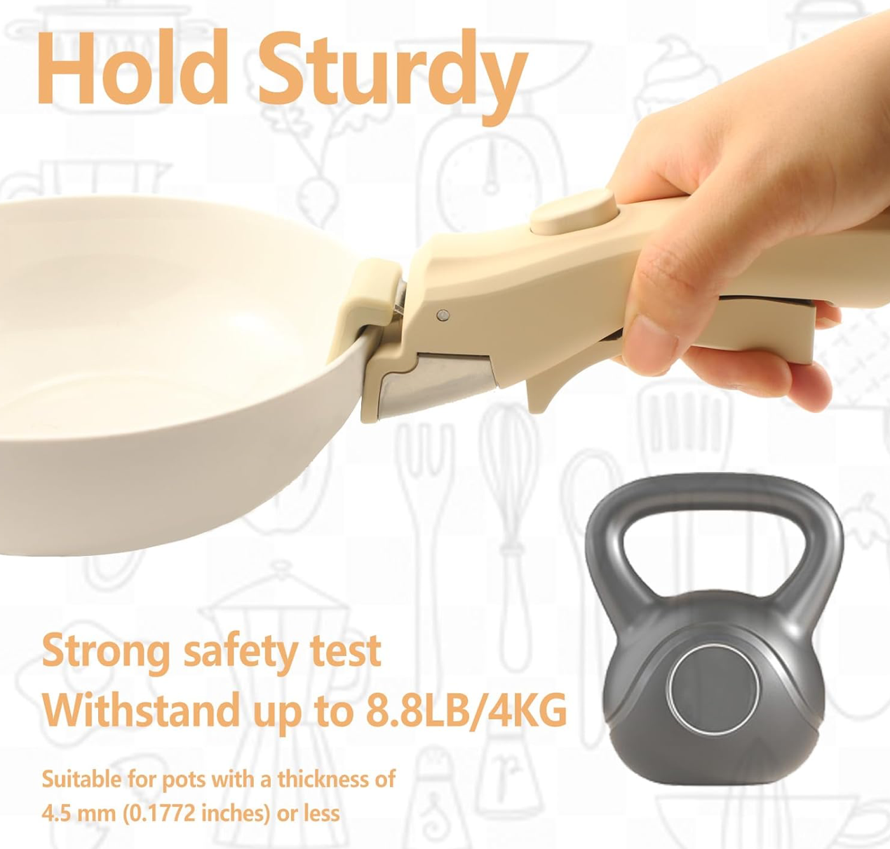 Universal detachable Clip-on pot handle designed to fit various cookware