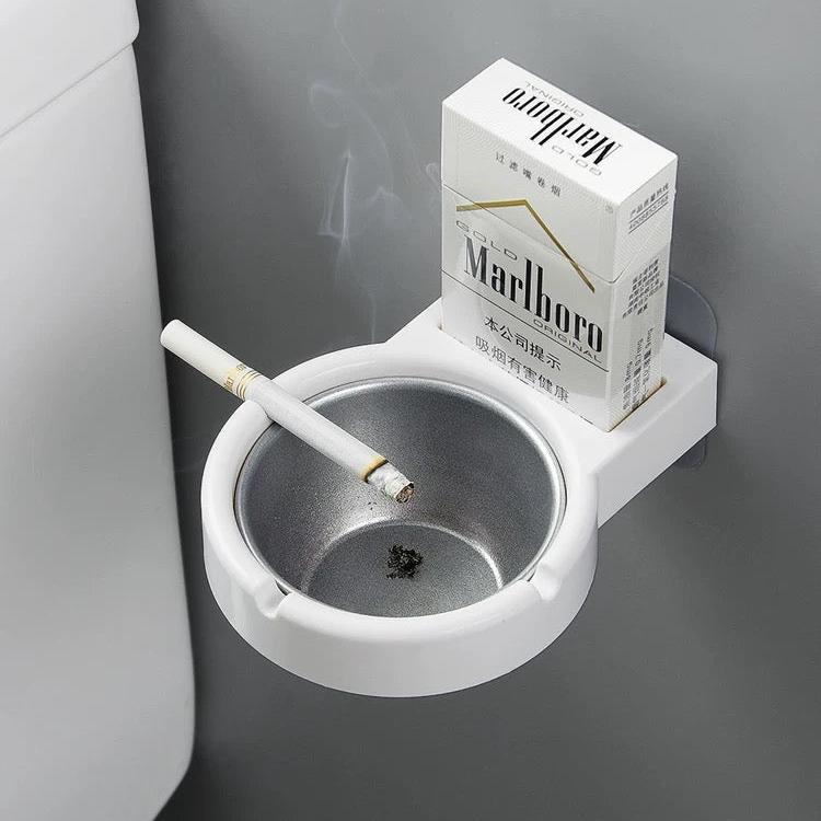 Wall Mounted Stick-on Removable Cigarette Ashtray Storage Rack for Toilet
