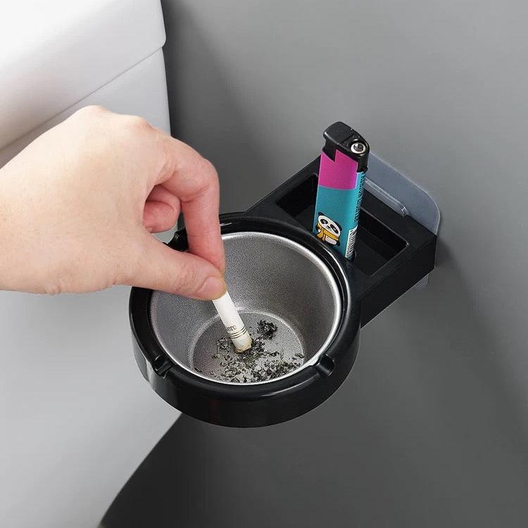 Wall Mounted Stick-on Removable Cigarette Ashtray Storage Rack for Toilet