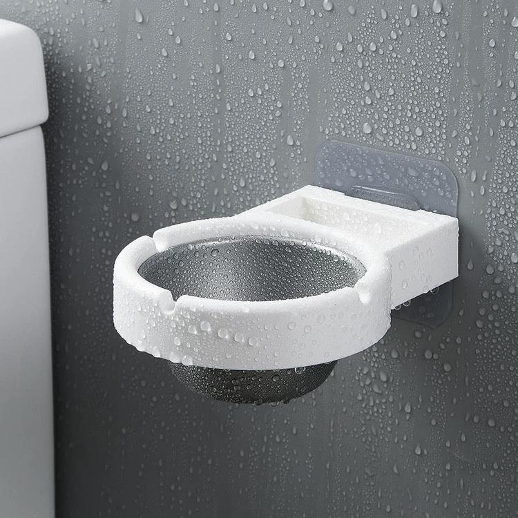 Wall Mounted Stick-on Removable Cigarette Ashtray Storage Rack for Toilet