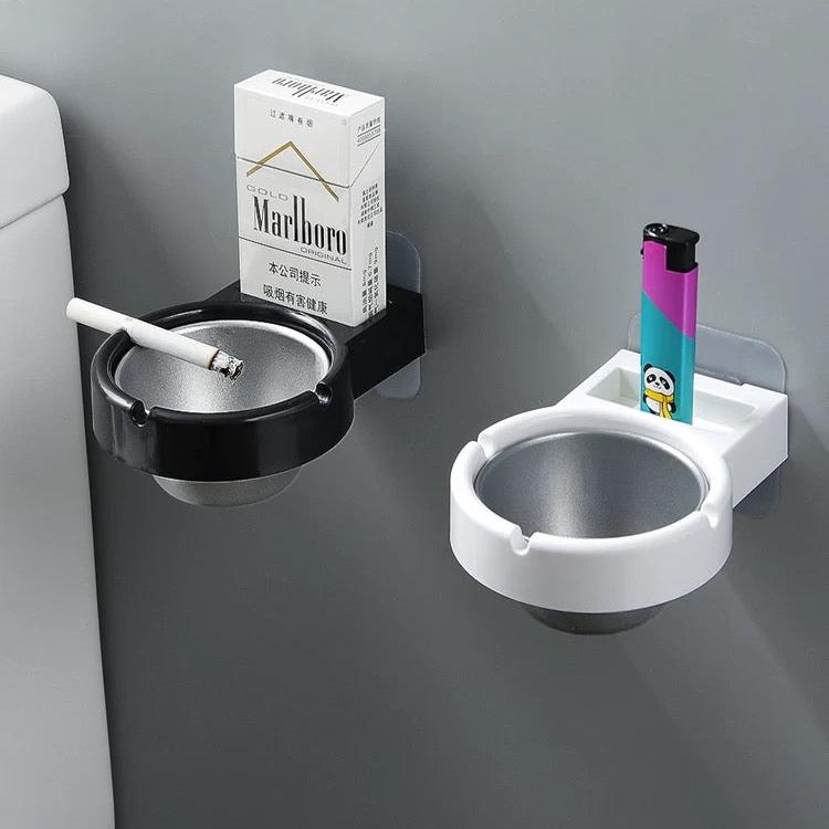 Wall Mounted Stick-on Removable Cigarette Ashtray Storage Rack for Toilet