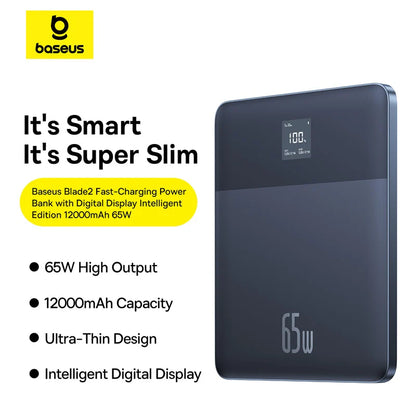 Baseus Blade2 Fast-Charging Power Bank with Digital Display Intelligent Edition 12000mAh 65W(with Baseus Mini White Series Fast-Charging Cable Type-C to Type-C 100W (20V/5A) 50cm Black)