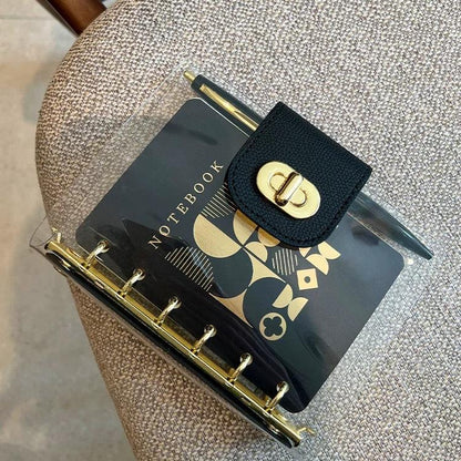 Personal A7 Clear PVC Notebook Diary with Gold Binder Rings and Pen