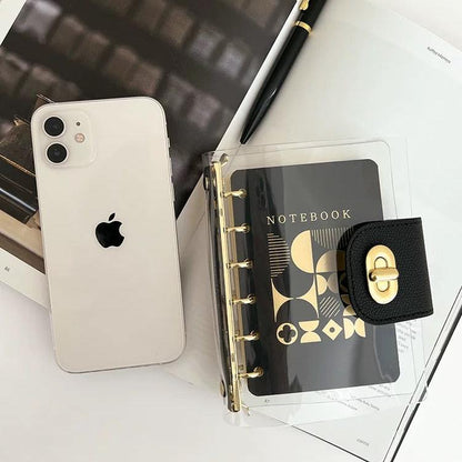 Personal A7 Clear PVC Notebook Diary with Gold Binder Rings and Pen
