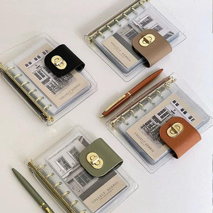 Personal A7 Clear PVC Notebook Diary with Gold Binder Rings and Pen