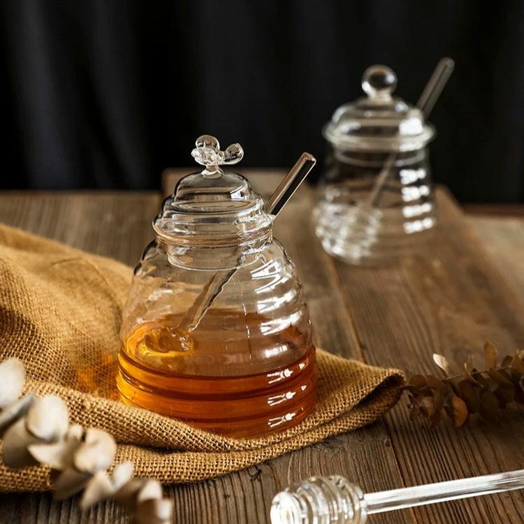 Honey Glass Jar with Honey Swirl