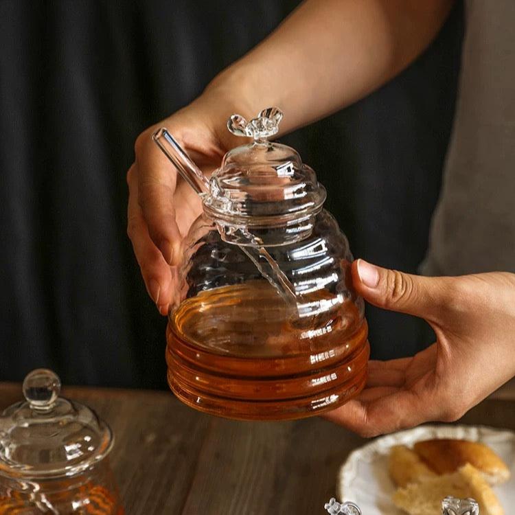 Honey Glass Jar with Honey Swirl