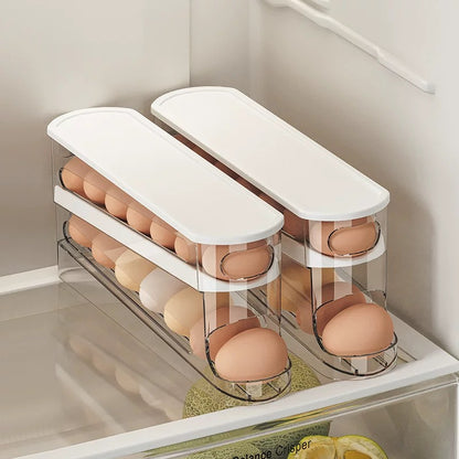 Anti-Fall Dual-Tier  Egg Dispenser for Refrigerator with Automatic Rolling System