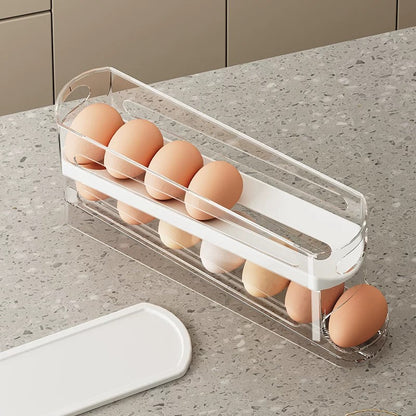 Anti-Fall Dual-Tier  Egg Dispenser for Refrigerator with Automatic Rolling System
