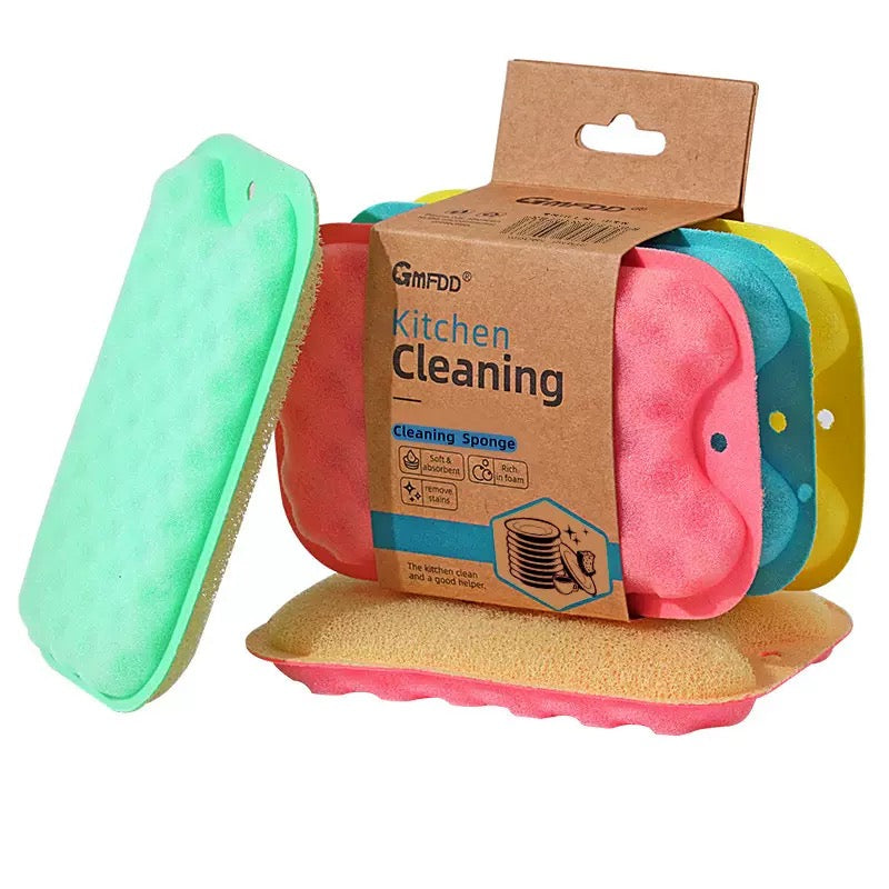 Double Sided Kitchen Sponge 2 in 1 Seaweed sponge + loofah sponge (Pack of 3)