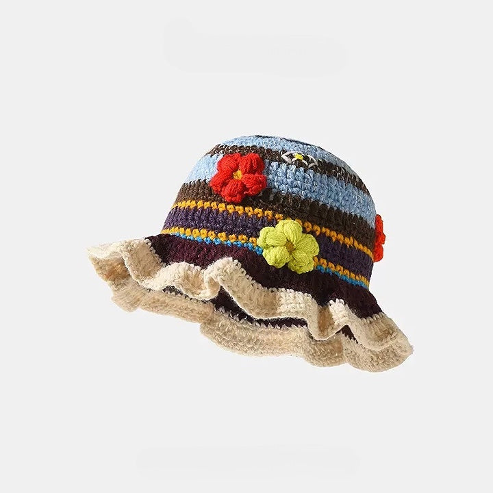 BloomWeave™ Handmade Crochet Floral Sun Hat for Women | Lightweight Knitted Bucket Hat with Decorative Flowers | Boho Summer Beach & Vacation Hat